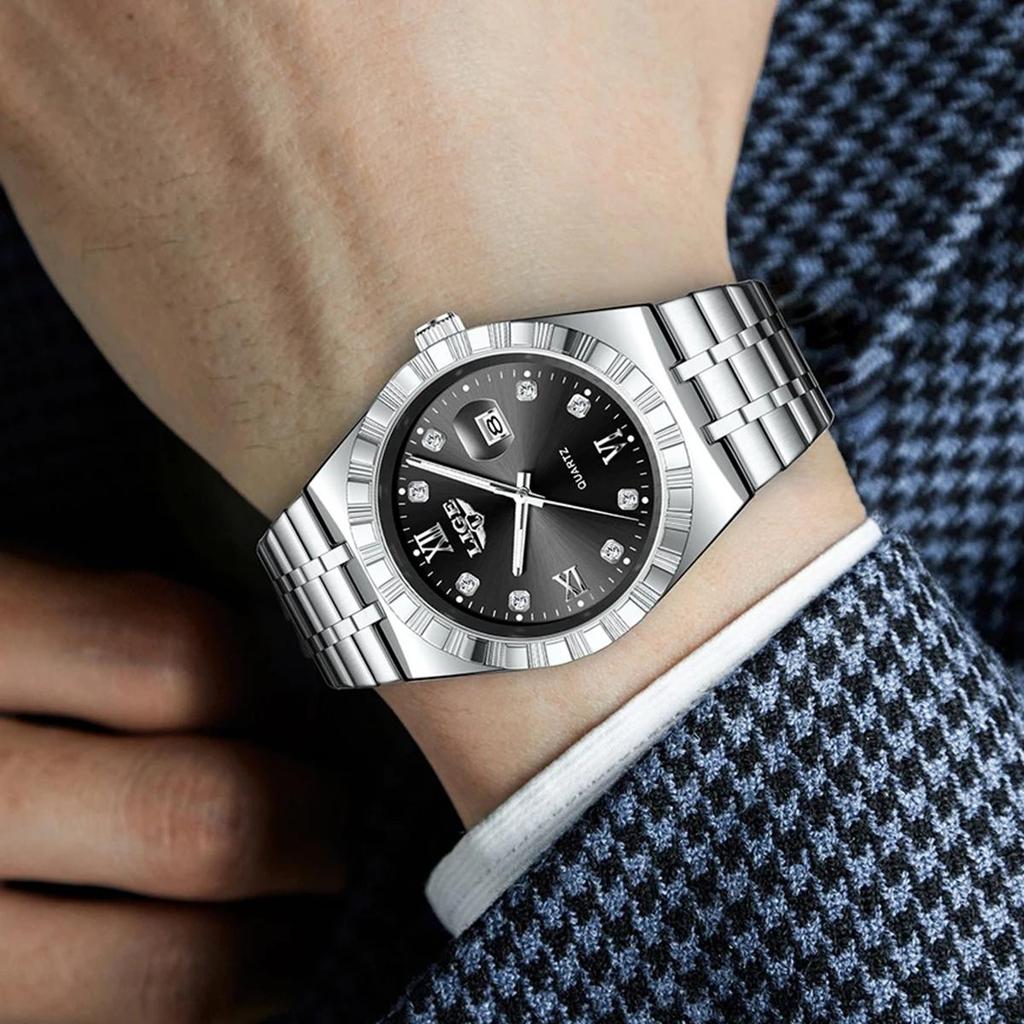 Herrenmode Businessuhr Herren Sport Schwarz Edelstahl Luxus Leuchtend Wasserdicht Herren Quarzuhren