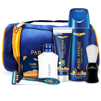 Guten Morgen Pflege-Set 7-in-1 Rasierset für Männer mit Reiseetui und Geschenkkorb für Papa