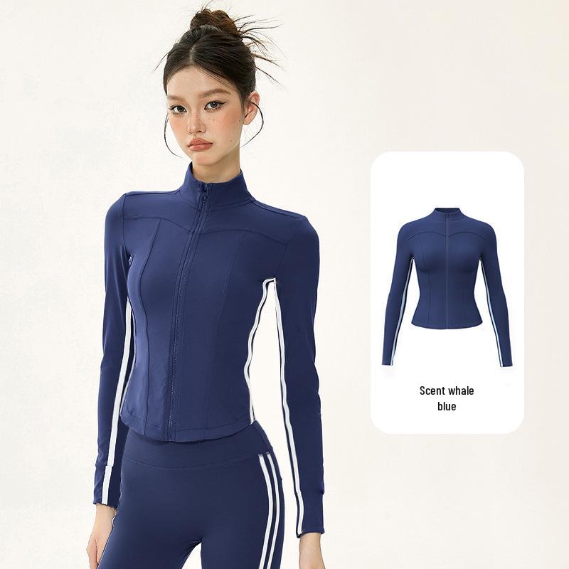 Women’s Autumn/Winter Yoga Suit: Slimming Stand Collar Zipper Jacket with Long Sleeves for Running, Training, and Fitness