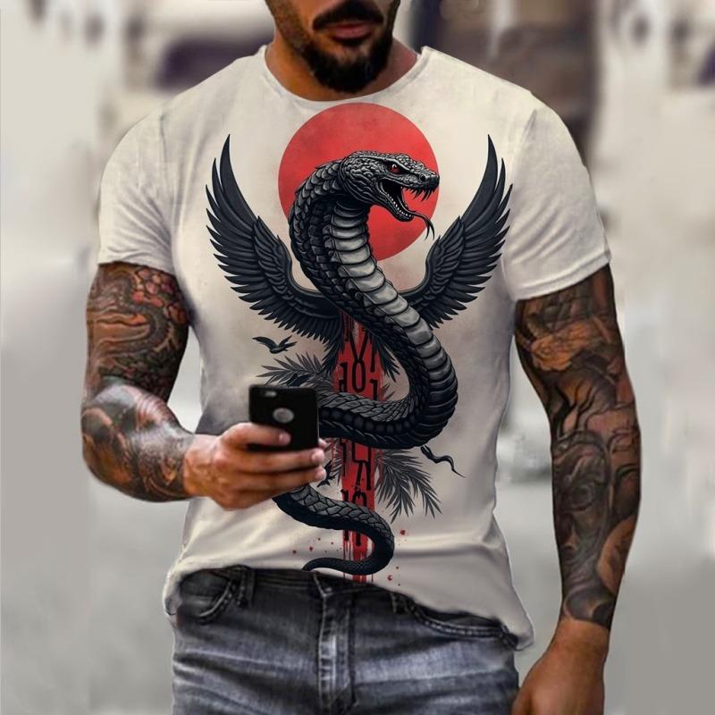 Year Of The Snake Pattern T Shirt For Men Cool Animal 3D Printed Short Sleeve Tops Summer Casual Round Neck Loose Tee Shirts