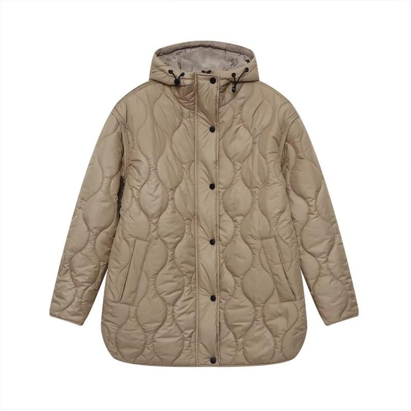 Womens Hooded Quilted Mid-Length Cotton Blend Coat Streetwear Loose Fit Fall 2025