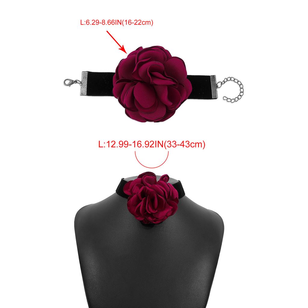 Elegant Collar Exaggerated Flower Bracelet Necklace Flocking Cloth Rose Florals Clavicle Chain Jewelry Accesssories
