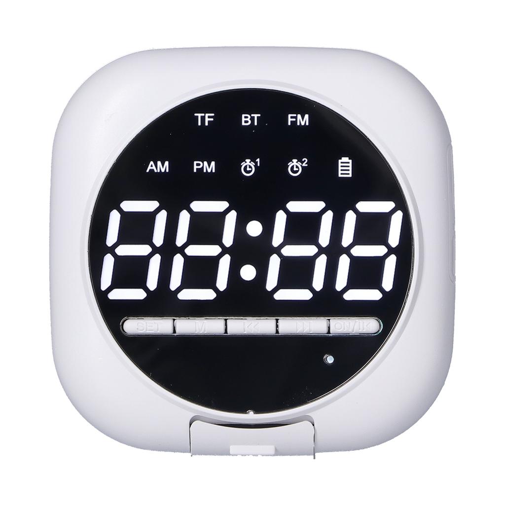 P12 Bluetooth Clock Speaker Wireless LED Mirror Portable Dual Alarm Clock Bass SpeakerWhite