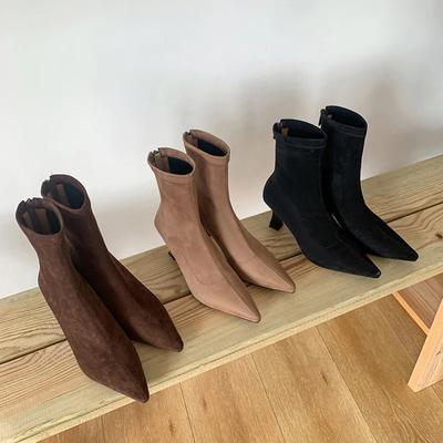 Fashion Vintage Women Ankle Boots Fashion Pointed Toe Shoes Autumn Winter High Heel Ladies Elegant Stretch Slim Short Booties