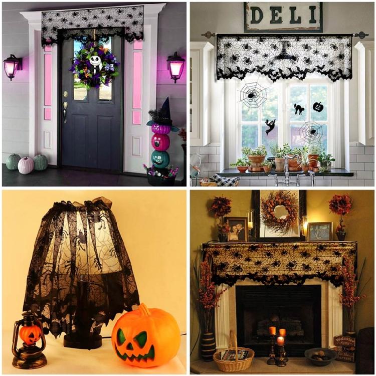 Halloween Decorative Table Cloth Black Lace Spider Holiday Party Backdrop