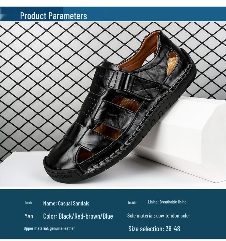 2024 Spring Men's Microfiber Leather Sandals: Closed-Toe, Breathable, Lightweight, and Portable