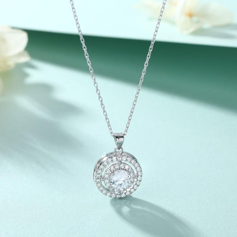 New round time diamond plate 925 sterling silver necklace women's niche design European and American fashion pendant collarbone chain
