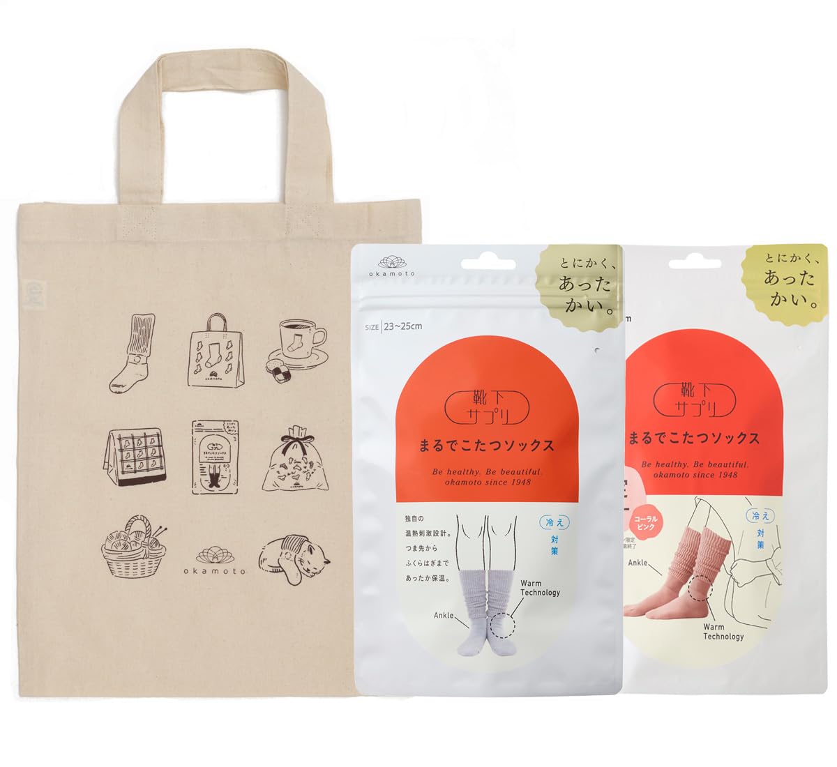 

Okamoto Socks Just Like a Kotatsu Cold Room Tote Medium Gray x Coral Supplement Socks, Women s, 2-Pair Set, Warm, Protection, Winter, Socks, Bag,