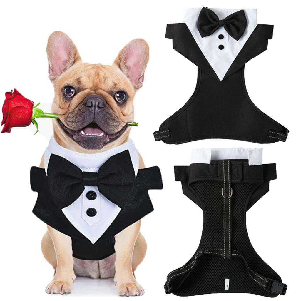 Christmas Dog Harness Vest with Bow Tie No Pull Leash Formal Puppy Harness for Wedding