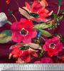 Soimoi Japan Crepe Satin Fabric Leaves & Poppy Flower Print Sewing Fabric Metre 42 Inch