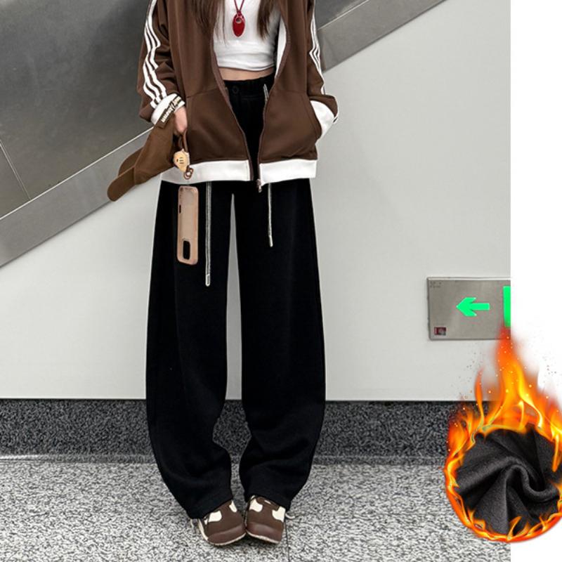 

Женские весенние, осенние и зимние брюки плюс флис, новые свободные повседневные спортивные брюки-палаццо с широкими штанинами XL