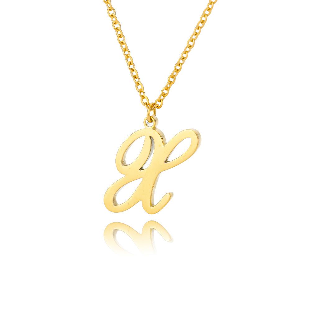 Women Stainless Steel 18K Gold Plated Letter Name Pendant Collarbone Chain