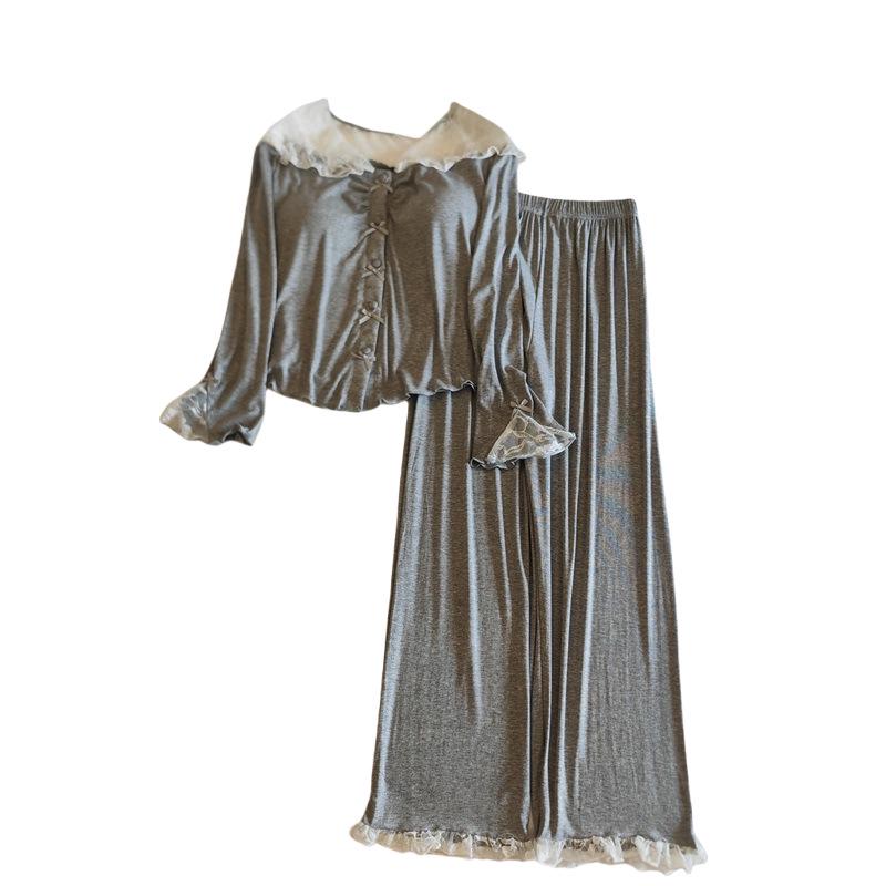 Damska piżama modalna z wkładkami na biust: Dwuczęściowy komplet do domu z długim rękawem i długimi spodniami na każdą porę roku