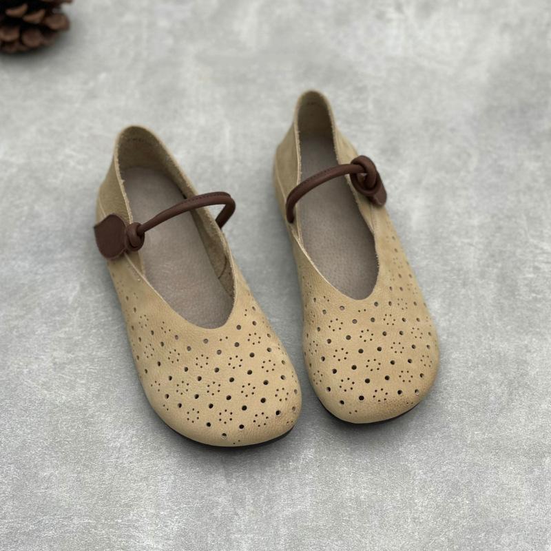 Johnature Ausgehöhlte, atmungsaktive Damenschuhe aus echtem Leder mit weicher Sohle und bequemem Rindsleder