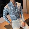 Sprig Autumn Men's Casual Shirts Fashion Print Long Sleeve Floral Shirts For Men Clothing Slim Fit Shirt Men