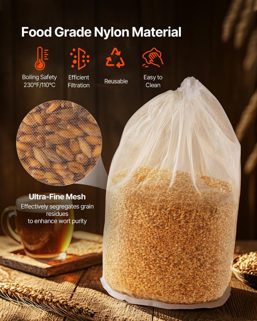 Brew Bags, 2 PCS Food Grade Nylon Material Grain Bag, 10 PCS Natural Cotton-Linen Hop Bag, Easy To Clean, Reusable & Ultra-Fine Mesh Home Brewing