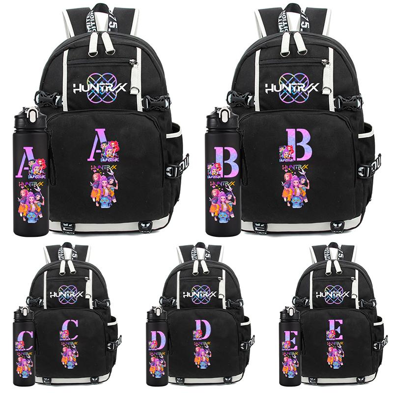 2 ks/sada Kreslený K-Pop batoh s 750ml lahví na vodu Velkokapacitní školní taška na notebook Studentský chlapec dívka Školní taška Cestovní taška