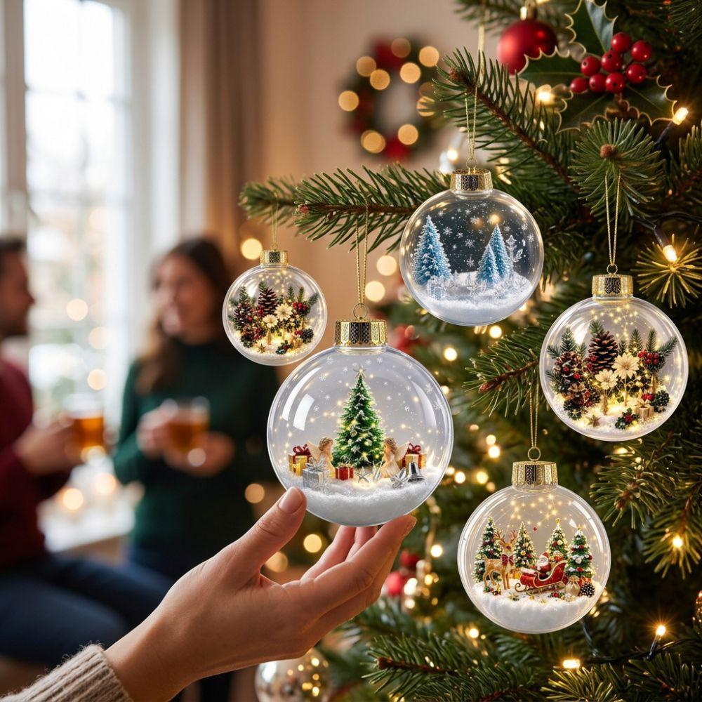 Mini Interior Scene Snow Scene Clear Xmas Ball Light-Up Tree Hanging Bauble Christmas Tree Decor