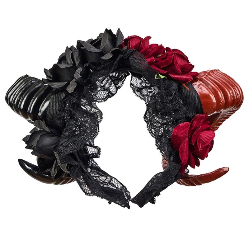 A52E Stylish Blossom Goat Horn Hair Band Nonslip Lightweight Headwear Costume Headband For Girls Ladies Festivals