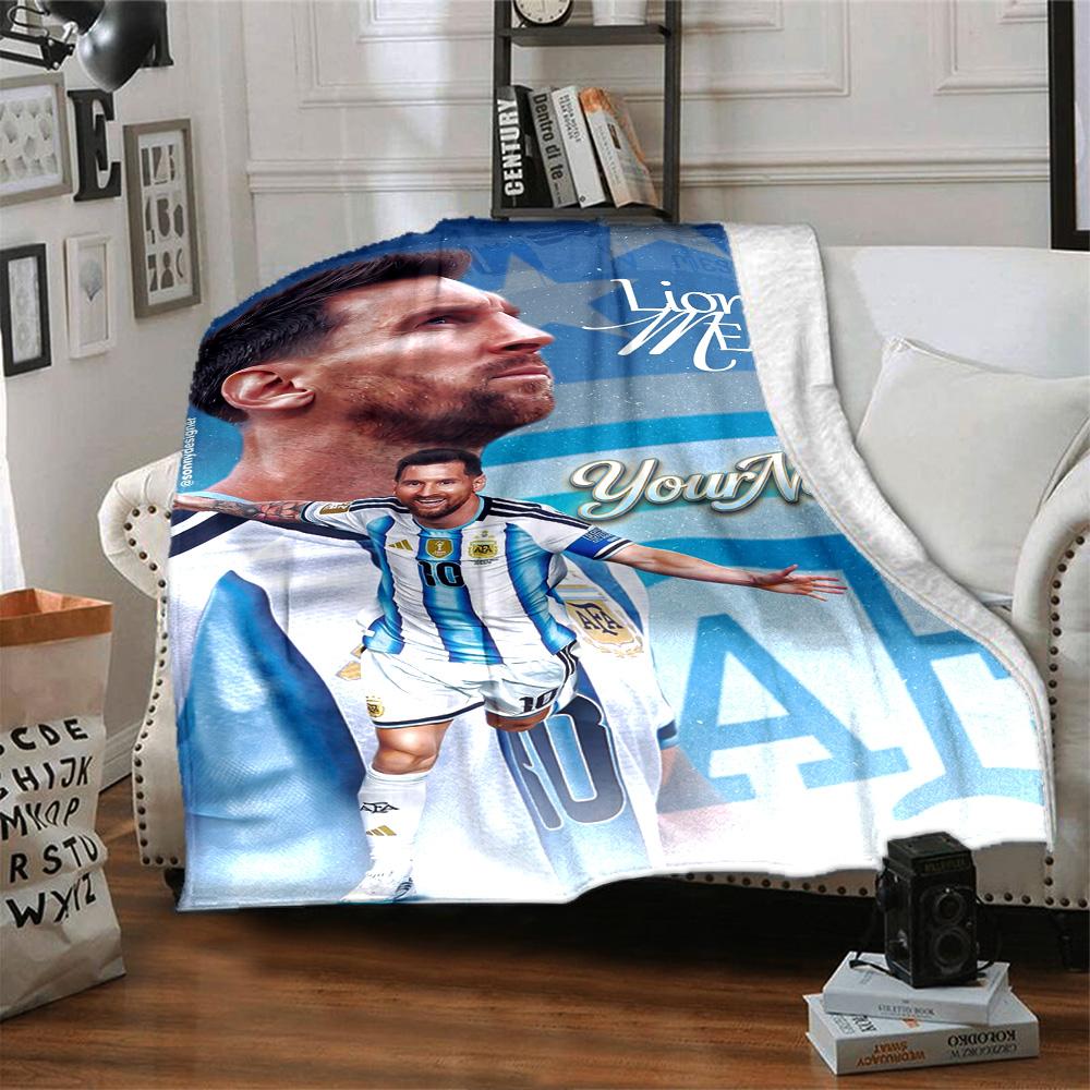 Messi Customize Your Name Blanket Throw Customizable Blanket Comfortable Perfect for Couch Office Chair Chair Livingroom Four Seasons Multipurpose