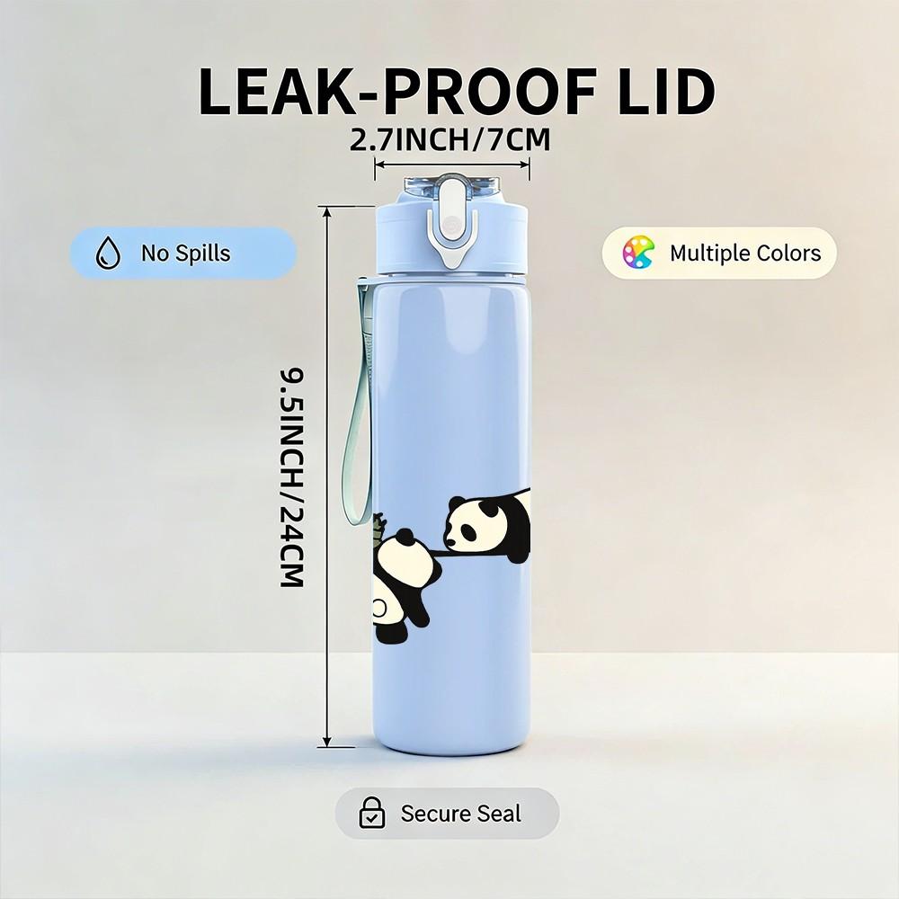 1PC Panda Bamboo Cartoon 750ml Color Plastic Sports Water Bottle Leakproof Flip Straw Lid Suitable for Sports Office Home Use