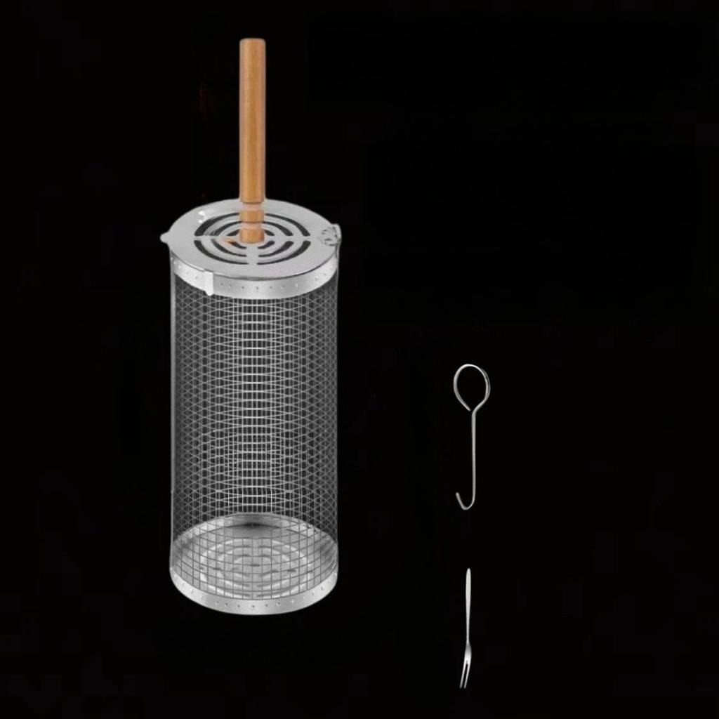 Easy Nesting Grill Rolling Baskets, 304 Stainless Steel Grilling Net with Detachable Wooden Handle Perfect for Outdoor Barbecue