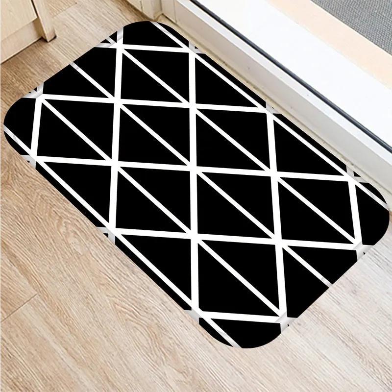 Anti-slip Bathroom Door Mat Oil-proof Kitchen Rug Bedroom Living Room Black and White Geometric Print