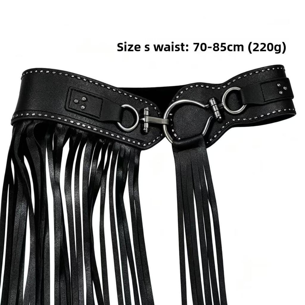 Black Leather Belt With Tassel Details For Summer Streetwear Fashion