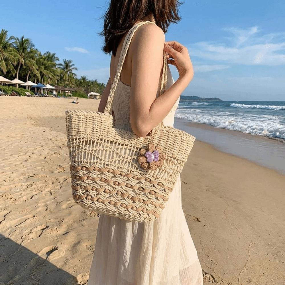 Grote Schoudertas voor het Strand Geweven Textuur Handgeweven Tas Stro Geweven Tas Casual Uitje