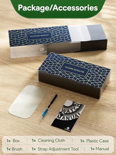 EUTOUR Men's Wooden Magnetic Watch, Fashionable Sports Quartz Watch with Black Dial and Black Stainless Steel Band, Mesh Strap