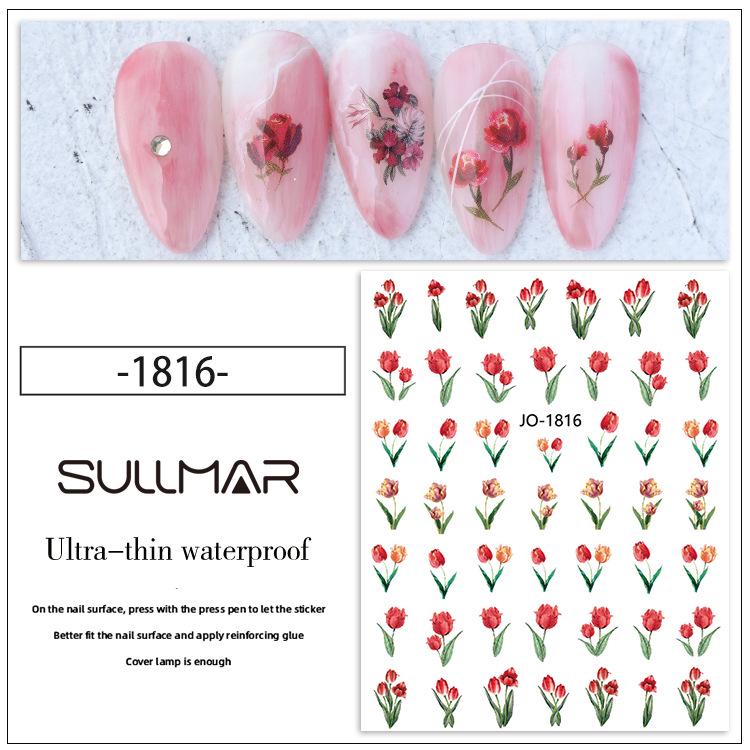 Tulip Pink 3D Floral Nail Art Stickers - Spring Self-Adhesive DIY Decorations