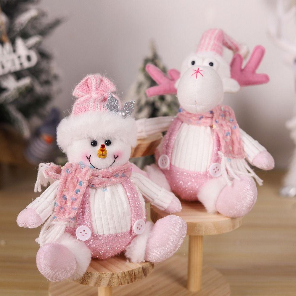 Realistic Christmas Plush Snowman Doll Sitting Christmas Pink Doll Decorations  Party Supplies