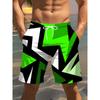 Men's Fashionable Printed Beach Shorts with Geometric Pattern 3D Printing, Featuring a Casual Polyester Drawstring Waist