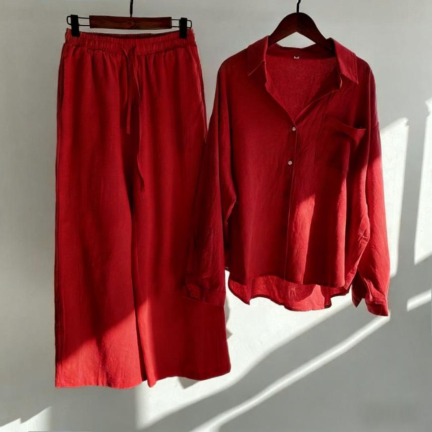 

Cross-Season Plus Size Retro High-Waist Long-Sleeve Casual Sportswear Set XL червоний