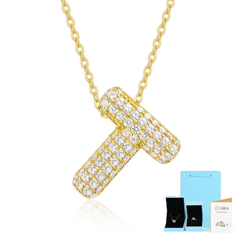 Letter Pendant Necklace 925 Silver Plated 18K Gold Collarbone Chain Fashionable Versatile Moissanite Chain