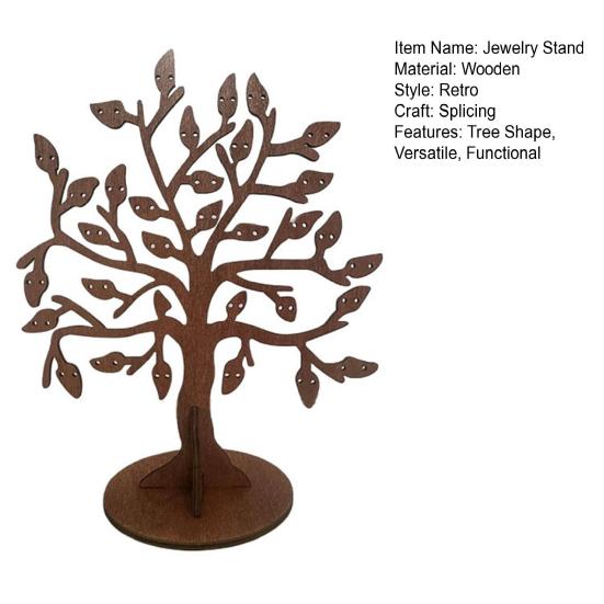 Wooden Jewelry Stand Tree Shape Functional Earring Necklace Storage Holder Rings Accessories Wood Organizer
