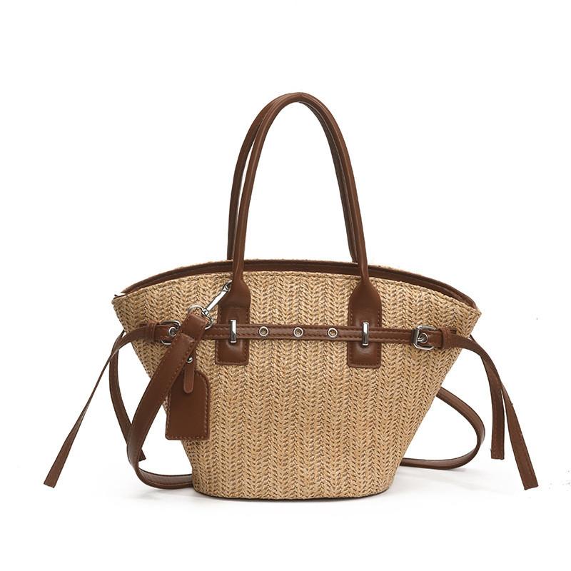 Borsa a Mano da Spalla in Intreccio d'Erba con Chiusura a Zip per Stile Quotidiano