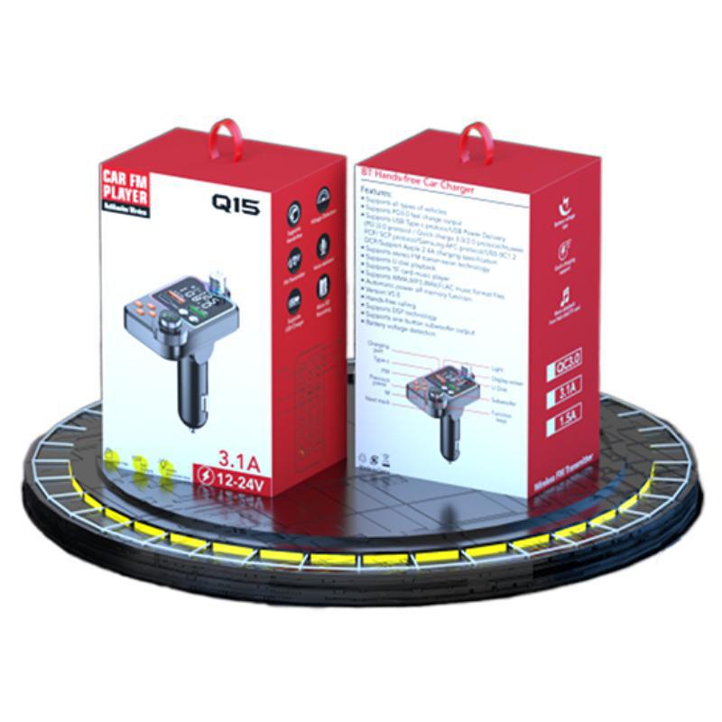 

Автомобильное зарядное устройство Q15 Bluetooth с MP3-плеером, функцией громкой связи, эквалайзером, атмосферным светом и адаптером для прикуривателя Q15 (full test color box)