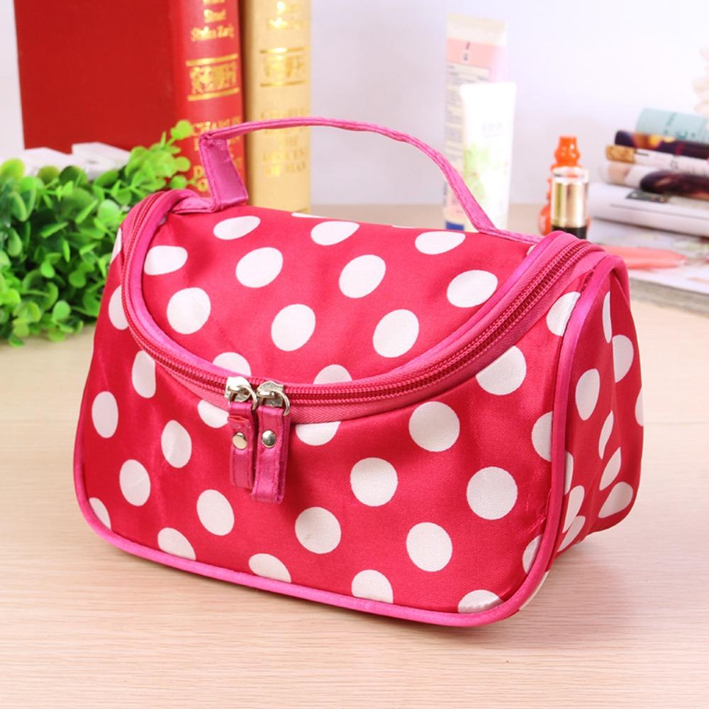 Portable Makeup Bag Polka Dot Pattern Korean Style Cosmetic Storage Bag Flip Design Large Capacity Travel Toiletry Bag