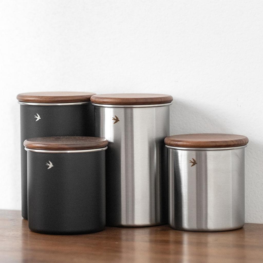 Luftdichter Edelstahl-Kaffeebehälter mit Holzdeckel, Kleines tragbares Kaffeebohnen-Aufbewahrungsglas für die Küche