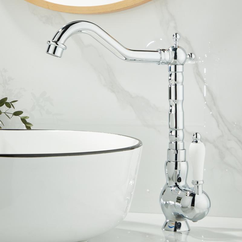 European Style Gold Basin Faucet Chrome Hot and Cold Mixers Antique Wash Basin Faucet Taps The Basin 360 Rotating Faucet