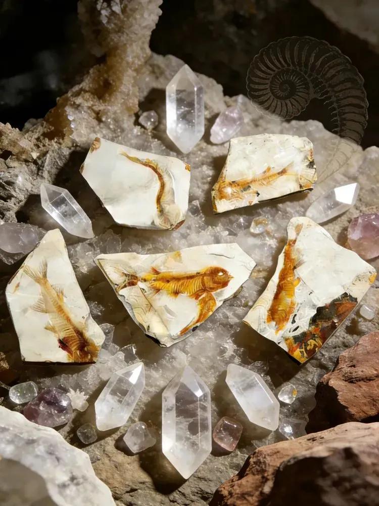 Paleontological fish fossils for teaching children natural sciences, Random size