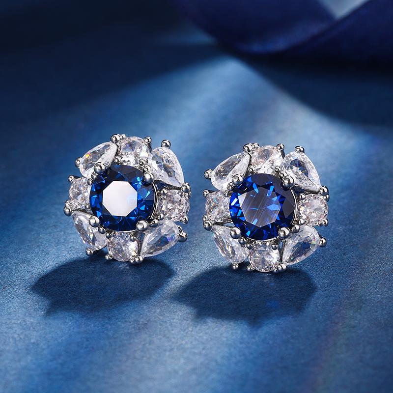 Fashion Luxury Sapphire Jewelry Set for Women Inlaid Water Drop CZ Blue Gemstone Flower Pearl Pendant Necklace Ring Earrings