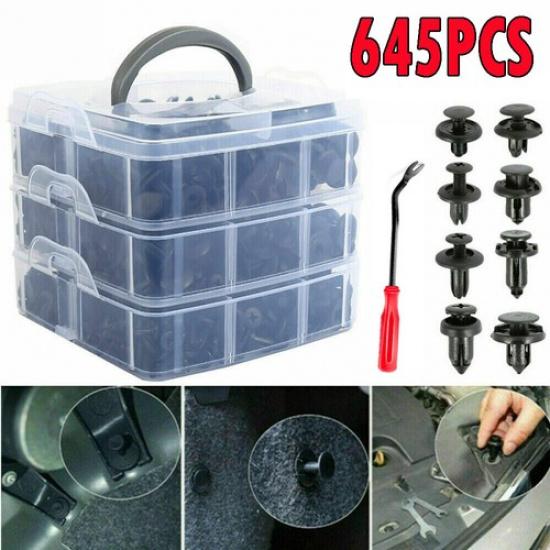 

645PCS Plastic Rivets Fastener Fender Bumper Trim Push Pin Clips Free Remover EV