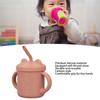 Silicone Baby Cup Drinking Training Two Handles Lid Straw Cartoon Style Food Grade Durable Silicone Toddler Straw CupsOrange