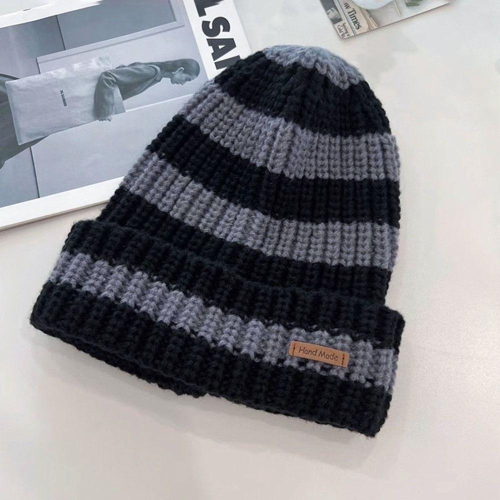 Stripe Winter Hats Thickened Knitted Hat Casual Beanie Caps  for Men Women