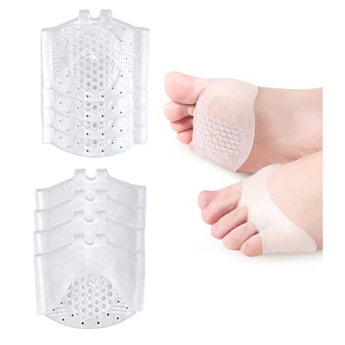

4 Pairs of Metatarsal Pads for Men and Women, Ball of the Foot Cushions, Soft Silicone Forefoot Cushion Pads for Women, Non-Slip, Reusable, Breathable