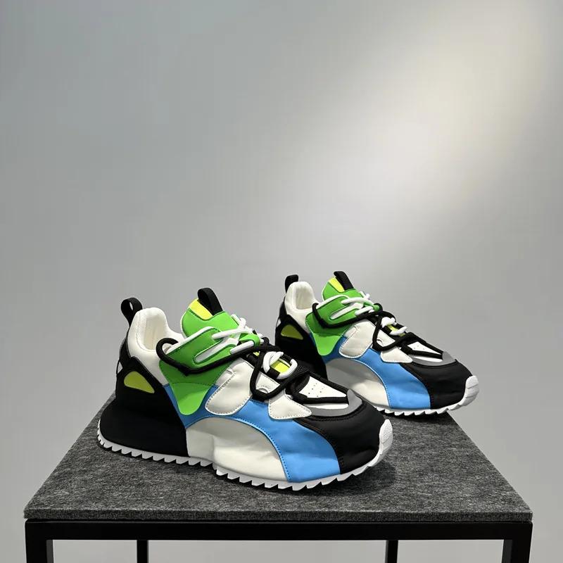 Fashion Color Block Designer Chunky Sneaker Men Cover Bottom Board Shoe Fashion Casual Leather Breathable Increased Platform Shoes