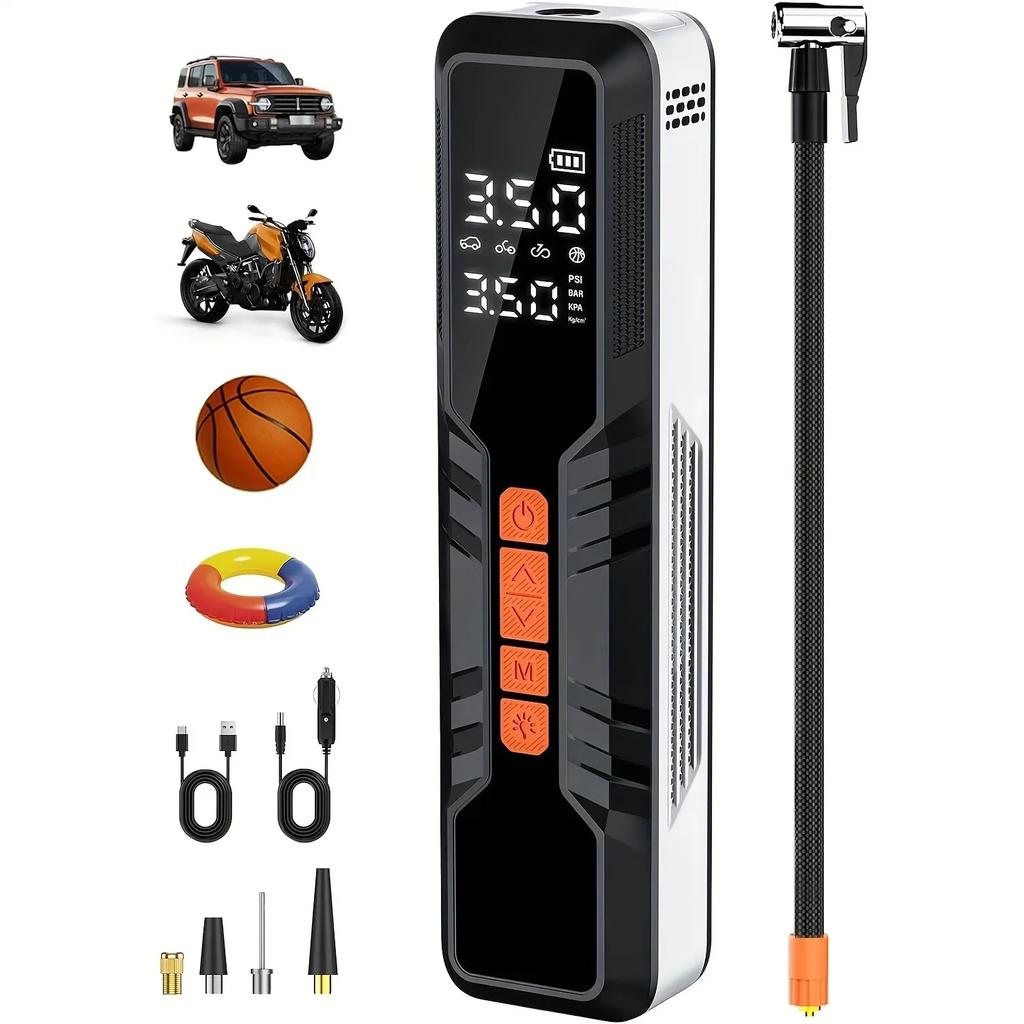 4X Fast Electric Tire Pump Tire Inflator Portable Air Compressor 10000mAh Air Pump for Car Tires with Digital Pressure Gauge/L