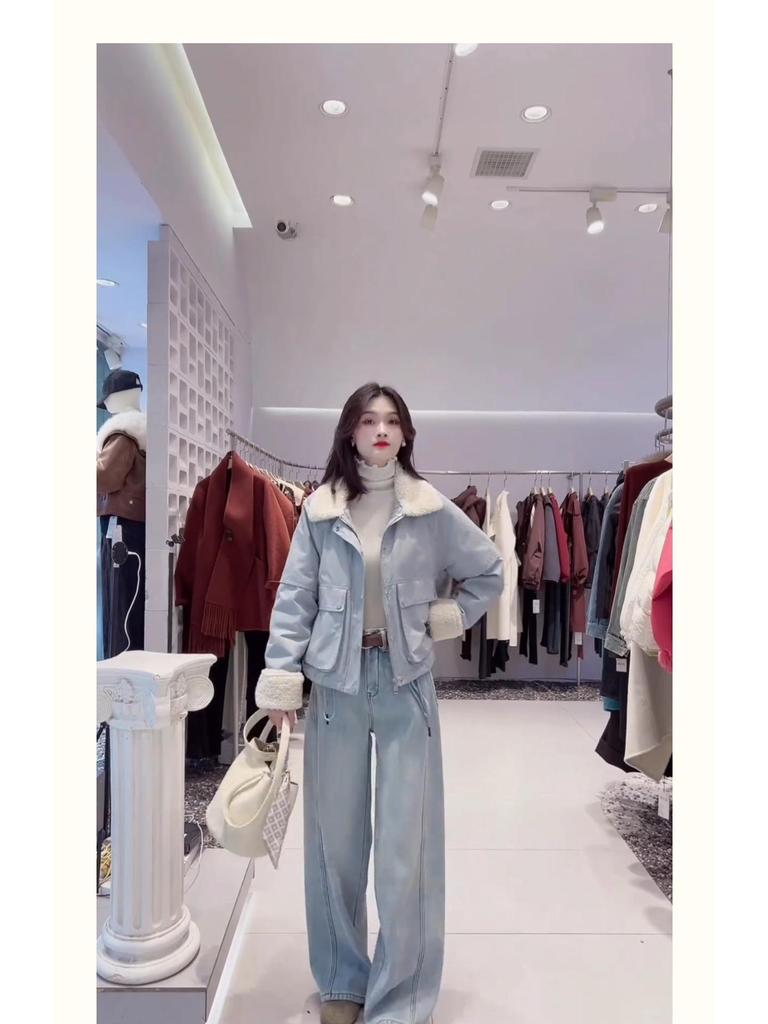 Women's 2024 Korean Style Lambswool Parka Jacket - Loose, Casual, Thickened Winter Coat with Turn-Down Collar